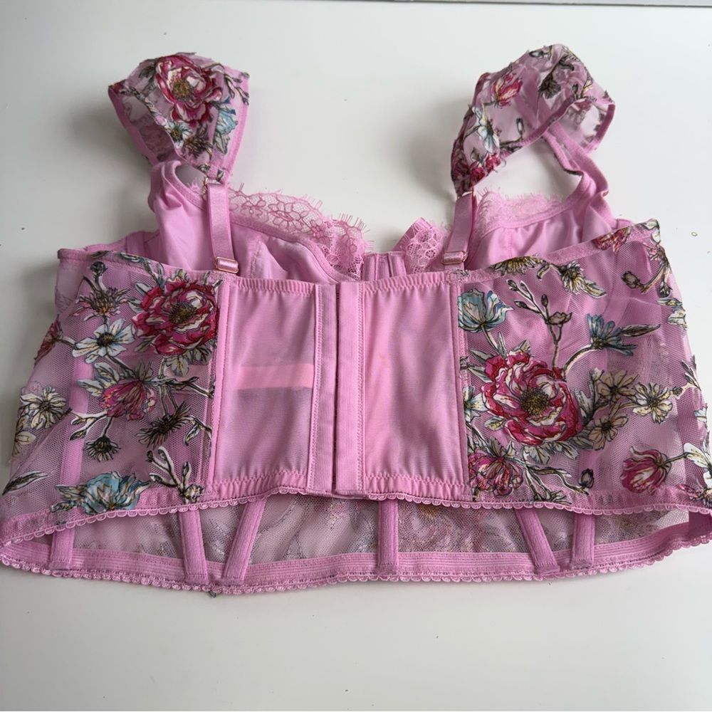 Victoria’s Secret Embroidery Cap-Sleeve Corset Top Lilac Chiffon Floral Large - Picture 3 of 12